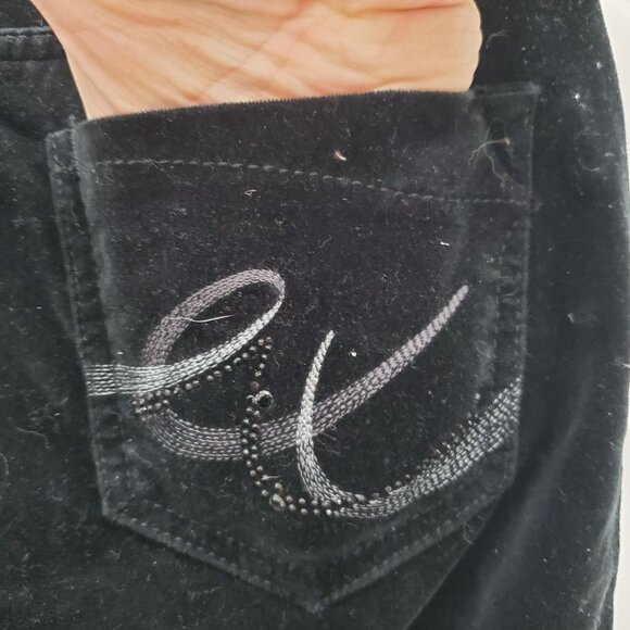 Express Women's Y2K Black Stretch Velvet Velour Low Rise Straight Leg Pants Sz 0 - Picture 7 of 8